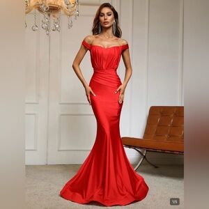 Elegant Red Off-Shoulder Evening Gown